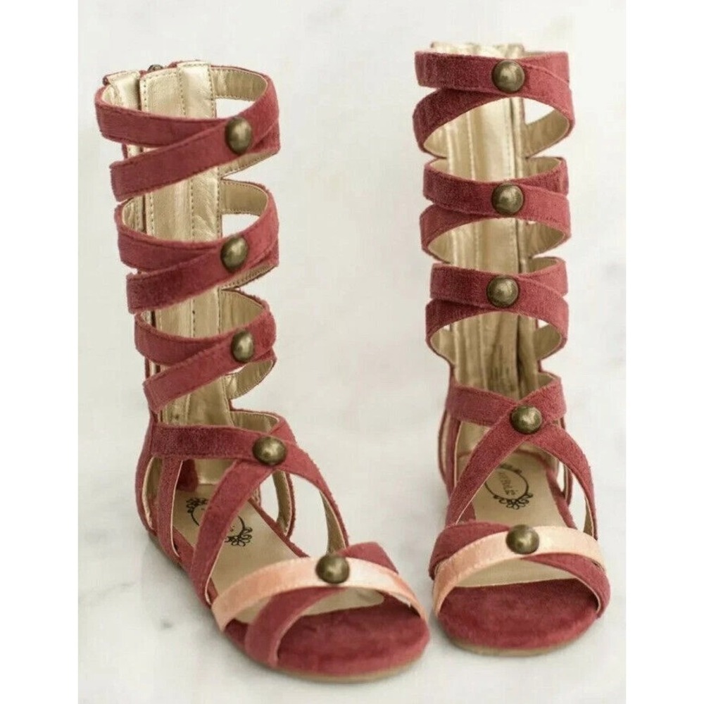 New Joyfolie Gladiator Sandals Toddler Girl Pink leather velvet Size Y1 Adorable
